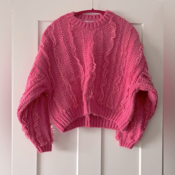 Zara pink ruffled knit sweater with lace - Picture 10 of 14